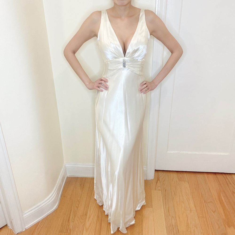 VTG Morgan & Co Cream Satin Gown NWOT - 90s Prom Bridal Minimalist Y2K